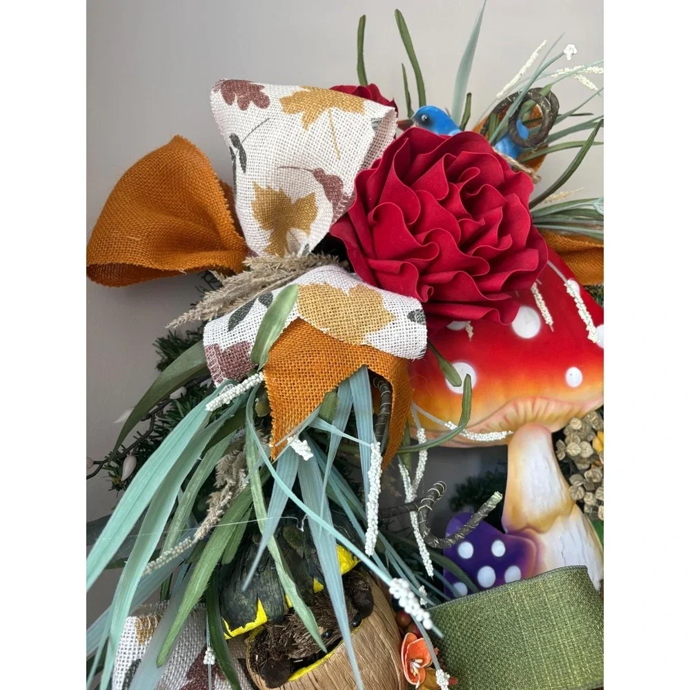 Whimsical Mushroom Wreath Front Door Enchanted Woodland Cottagecore‎ Bluebird